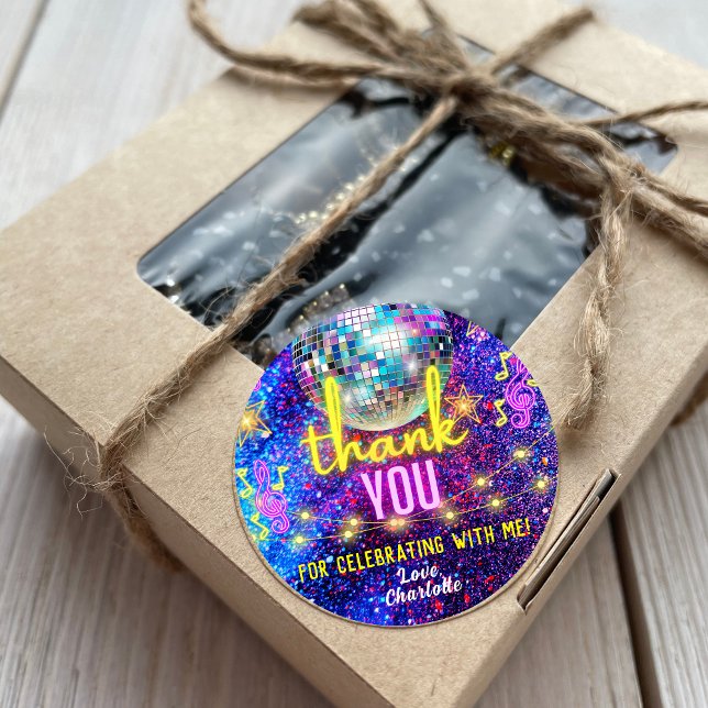 Adesivo Bright Neon Pink Disco Dance Party Obrigado (Criador carregado)