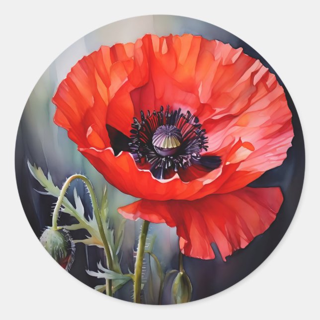 Adesivo Bright Red Poppy com Centro Escuro (Frente)