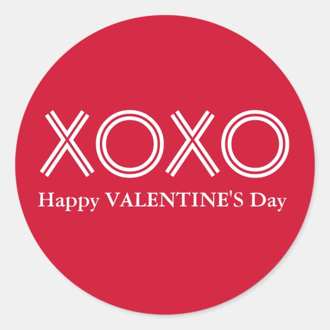 Adesivo Bright Red XOXO Happy Valentines Day Round Stick (Frente)