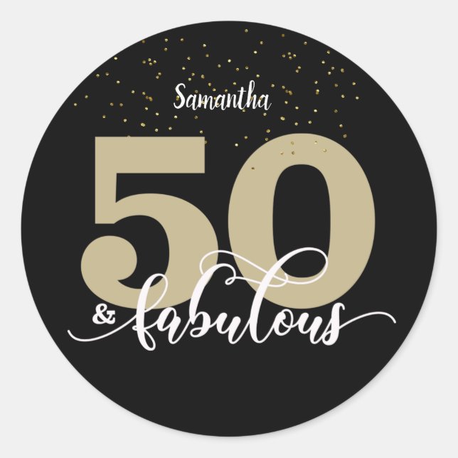 Adesivo Brilhante Dourado preto 50 e aniversário fabuloso (Frente)