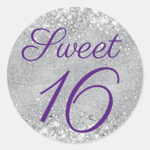 Adesivo Brilhante Prata e Violeta Real Sweet 16