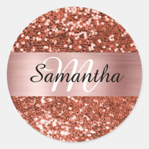 Adesivo Brilhante Rosa Glitter Cobre Dourado Monograma