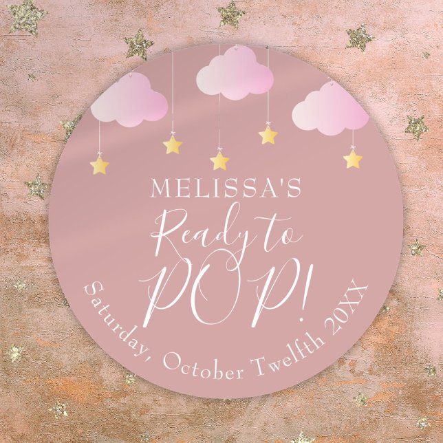 Adesivo Brilho Brilho Pronto Para ESTOURAR Rosa Chã de Beb (Twinkle Twinkle Ready To POP Pink Baby Shower Classic Round Sticker)