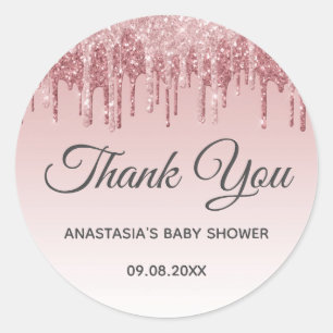 Adesivo Brilho Cor-de-Rosa Dourado Glitter Obrigada Chá de