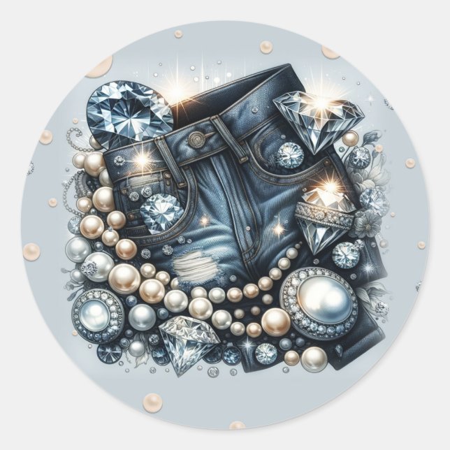Adesivo Brilho de Diamantes de Ganga e Pérolas Jeans Festa (Frente)