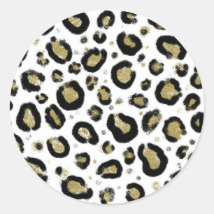 Adesivo Brilho de Ouro Branco & Estampa de Leopardo Preto