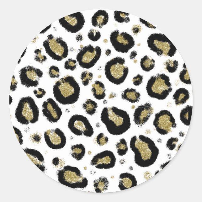 Adesivo Brilho de Ouro Branco & Estampa de Leopardo Preto  (Frente)