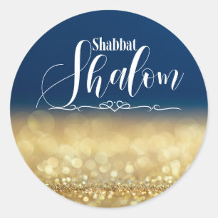 Adesivo Brilho de Purpurina Dourada Azul, Shabbat Shalom G