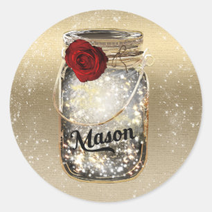 Adesivo Brilho Dourado Glam Rosa Vermelha Jarro de Mason F