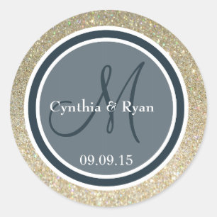 Adesivo Brilho Dourado & monograma azul escuro do