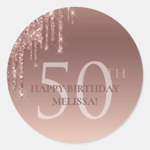 Adesivo Brilho Espelhado de Aniversário de 50 Anos Rosa