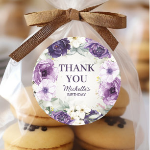 Adesivo Brilho Floral Branco Roxo de Aniversário de Agrade