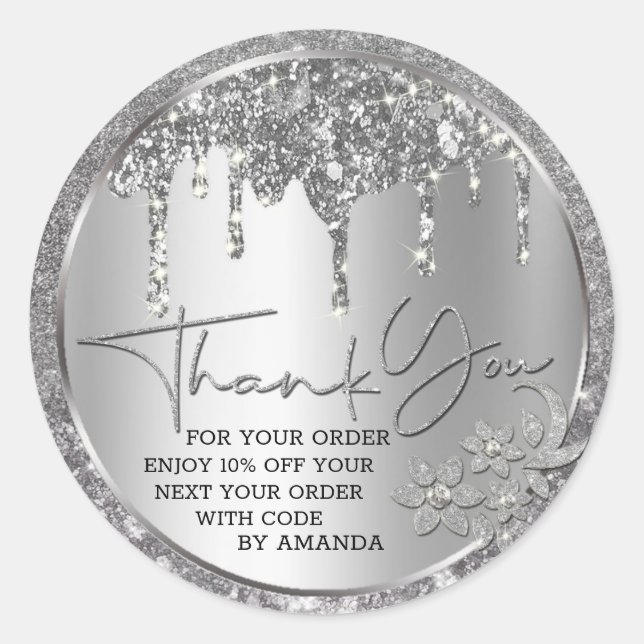 Adesivo Brilho Obrigado Prata Gotejando Glitter (Frente)