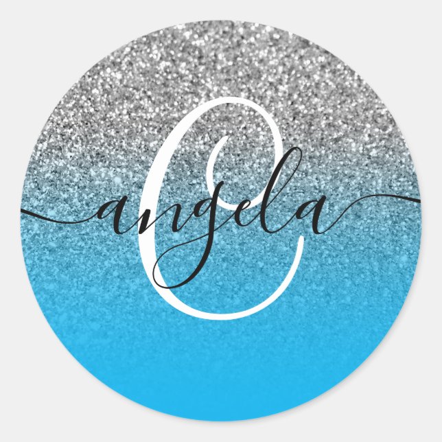 Adesivo Brilho Prateado Céu Azul Ombre Monogramada (Frente)