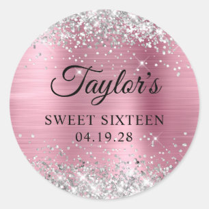 Adesivo Brilho Prateado Rosa Folha Sweet Sixteen