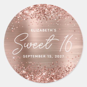 Adesivo Brilho Rosa Dourado Glam Moderno Script Sweet 16