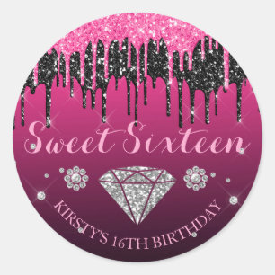 Adesivo Brilho Rosa e Preto Gotejante Diamante Sweet Sixte