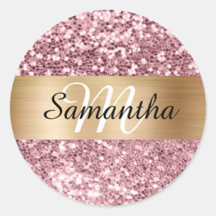 Adesivo Brilho Rosa Glitter Dourado Monograma Brilhante