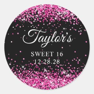 Adesivo Brilho Rosa Quente Preto Sweet 16
