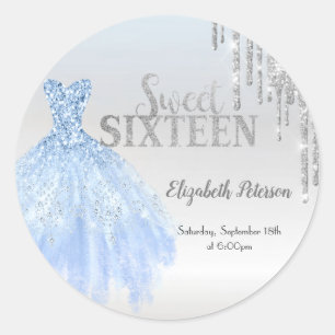 Adesivo Brilhos Prateados, Vestido Azul Sweet 16 Prata