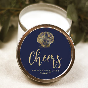 Adesivo Brinde Azul Marinho Dourado Casamento Praia Costei