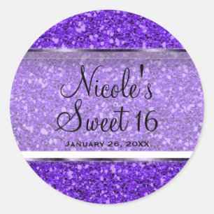 Adesivo Brinde de Festa Personalizado Sweet 16 Brilho Roxo