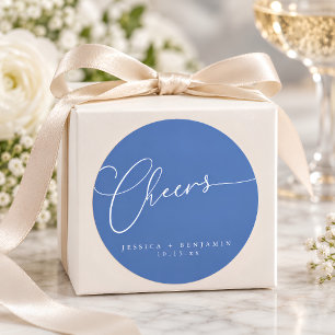 Adesivo Brinde Minimal Francês Azul Script Casamento Perso