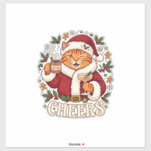 Adesivo Brinde Natal Gato Laranja Chapéu do Papai Noel Beb