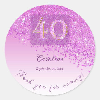 Adesivo Brindes de 40º Aniversário com Purpurina Rosa Cris