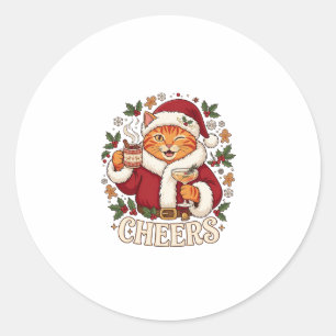 Adesivo Brindes Natal Laranja Gato Chapéu do Papai Noel Be
