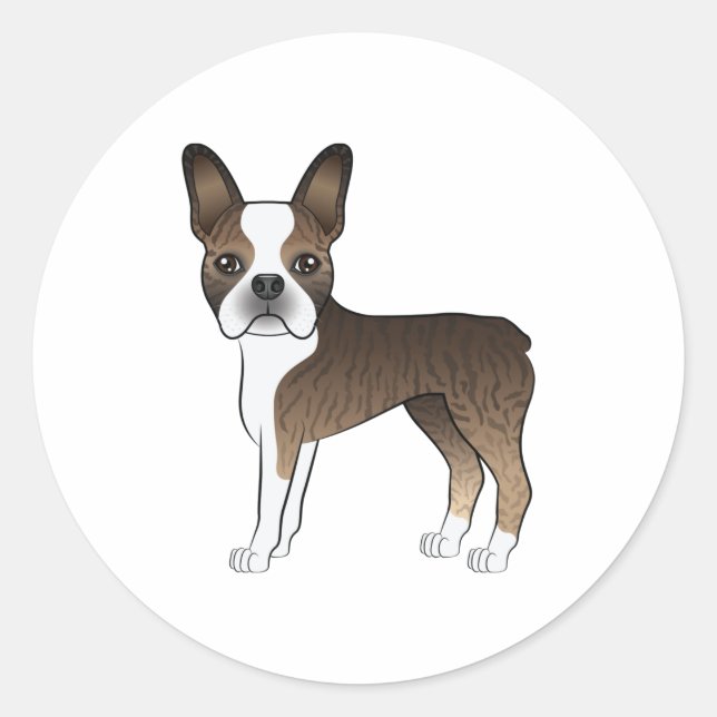Adesivo Brindle E White Boston Terrier Cute Cartoon Dog (Frente)