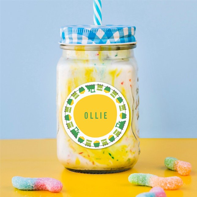 Adesivo Brinquedos de Meninos Trens Verdes Favor de Festa  (Boys Toys Green Trains Kid's Birthday Party Favor Sticker / Drinks / Food Label @ fatfatin_mini_me)