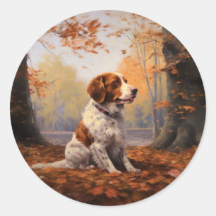 Adesivo Brittany Spaniel no Outono Folhas Caídas Inspiram