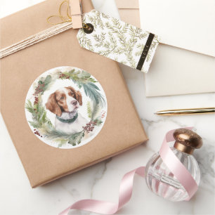 Adesivo Brittany Spaniel Wreath Festivo Pup