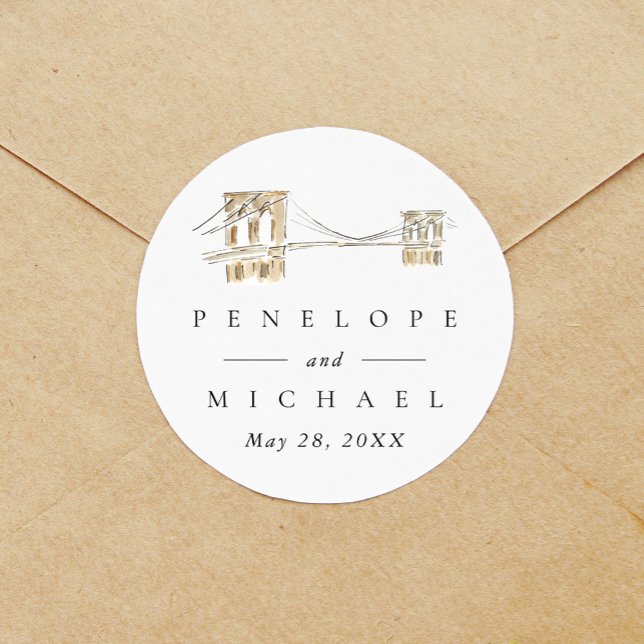 Adesivo Brooklyn Bridge Nova Iorque (Watercolor Brooklyn Bridge New York City wedding sticker label.)