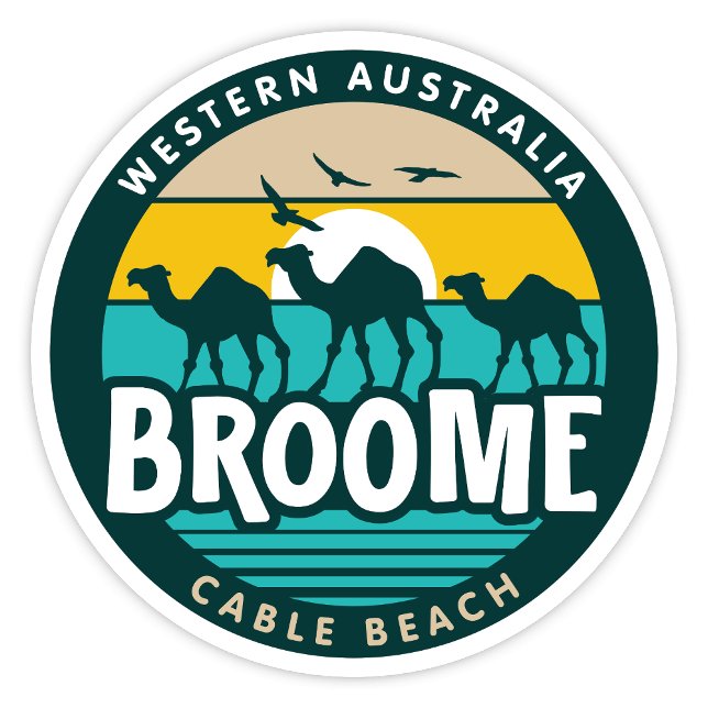 Adesivo Broome, Western Austrália Sticker (Broome, Cable Beach,  Western Australia Retro Round Sticker)