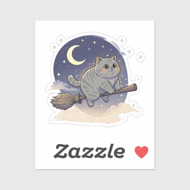 Adesivo Broomstick Brit - Halloween de gato de Shorthair b (Folha)