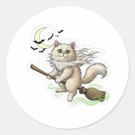 Adesivo Broomstick Persa - Gato Fluffy Halloween
