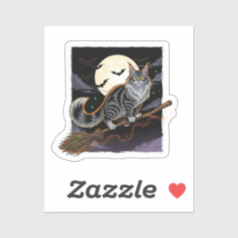 Adesivo Broomstick Rider Coon - Maine Coon Halloween