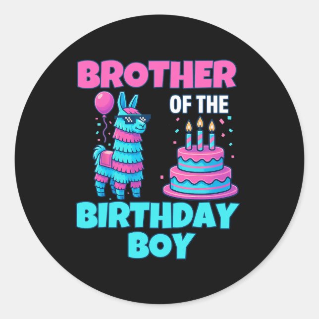 Adesivo Brother Birthday Boy Llama Pinata Party Family Mat (Frente)