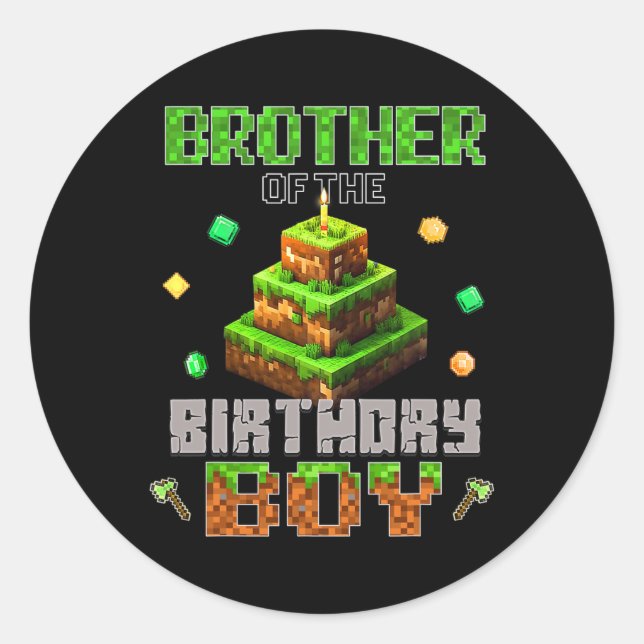 Adesivo Brother Of The Birthday Boy Video Gamer Pixel Birt (Frente)