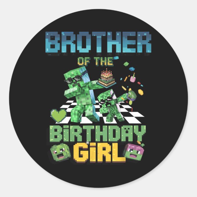 Adesivo Brother Of The Birthday Girl Funny Video Game Pixe (Frente)
