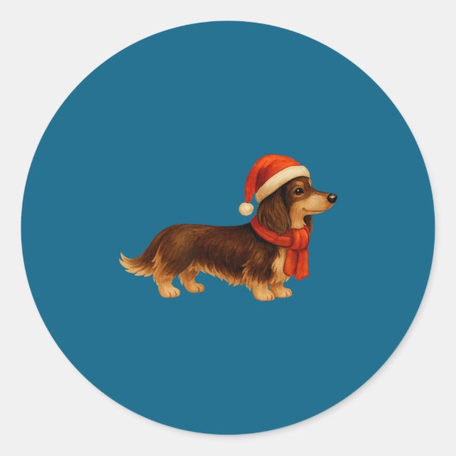 Adesivo Brown And Tan Christmas Dachshund Santa Hat  (Frente)