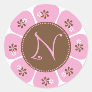 Adesivo Brown e monograma cor-de-rosa N