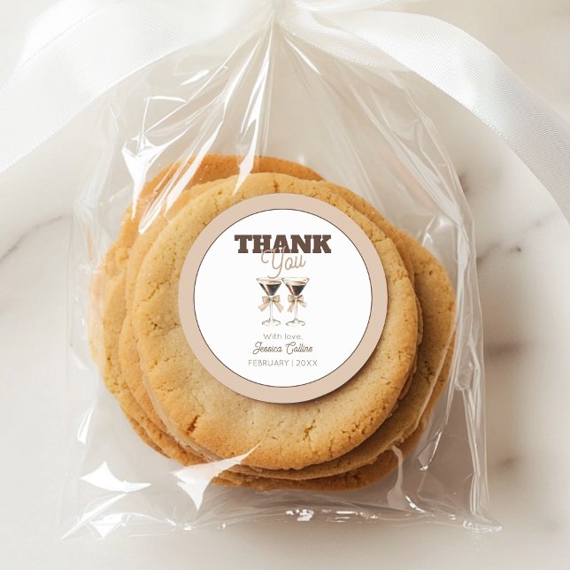 Adesivo Brown Espresso Martini aniversário de 30 anos Obri (Brown Espresso Martini 30th Birthday Thank You Classic Round Sticker)