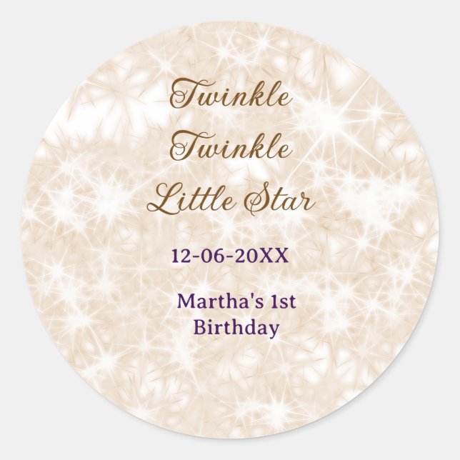 Adesivo Brown glitter twinkle twinkle little star birthday (Frente)