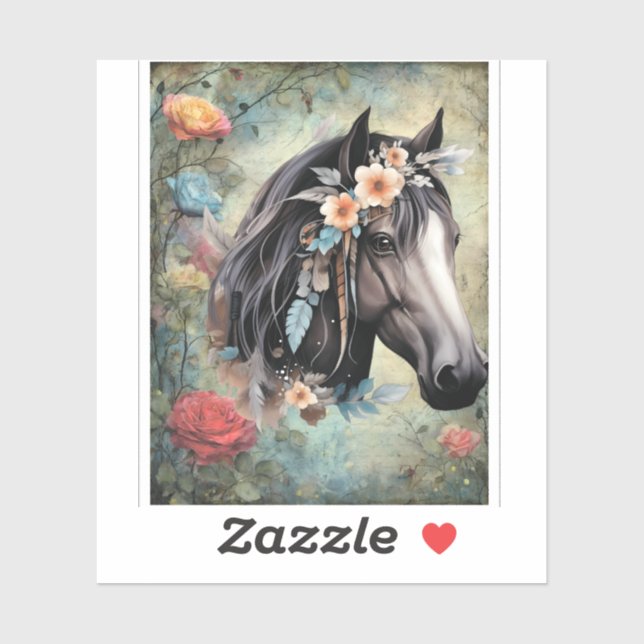 Adesivo  Brown horse in flowers. (Folha)