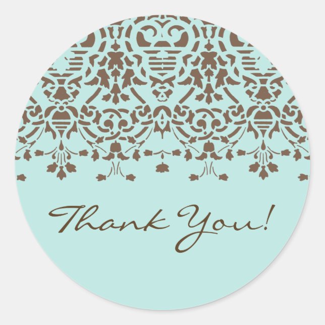 Adesivo Brown & Turquoise Damask Obrigado Sticker (Frente)