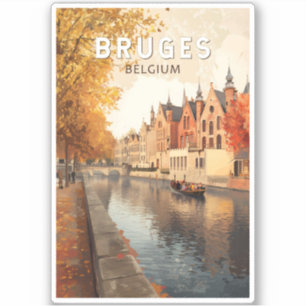 Adesivo Bruges Belgium Illustration Viagem Art Vintage