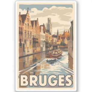 Adesivo Bruges Belgium Illustration Viagem Art Vintage
